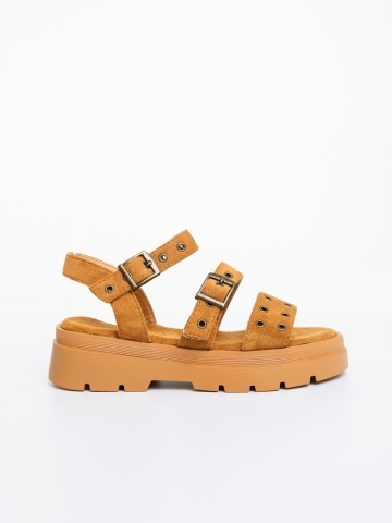 Sandale dama cu platforma camel din material textil Dasalia - Img 4