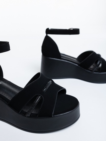 Sandale dama cu platforma negre din material textil Helara - Img 5