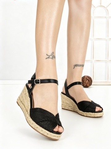 Sandale dama cu platforma negre din material textil Tarika