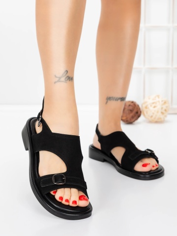 Sandale dama cu talpa joasa negre din material textil Cotina
