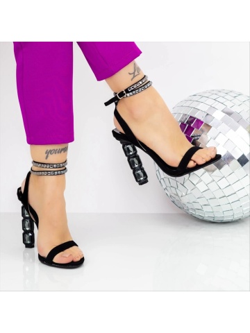 Sandale dama negre cu toc din material textil Agafya - Img 2