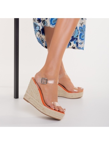 Sandale dama portocalii din material textil Yumma