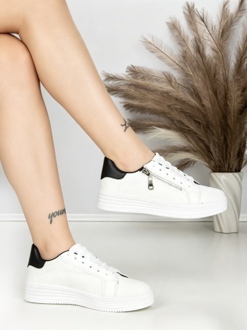 Sneakers dama albi cu negru din piele ecologica Danziah - Img 4
