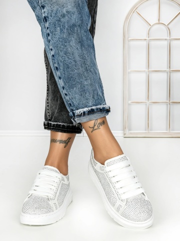Sneakers dama albi din material textil Alixie - Img 2