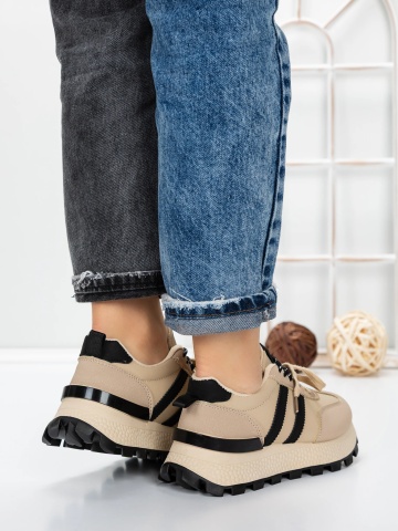 Sneakers dama bej din material textil si piele ecologica Bilira - Img 2