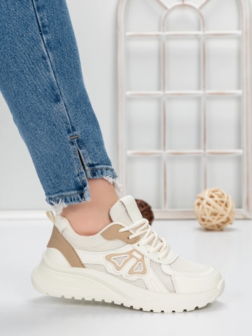 Sneakers dama bej din material textil si piele ecologica Brawria - Img 4