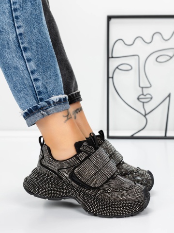 Sneakers dama negri din material textil Eqazora - Img 3