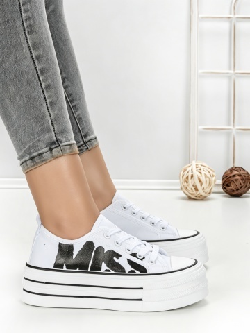 Tenisi dama albi cu negru din material textil Arlren - Img 3