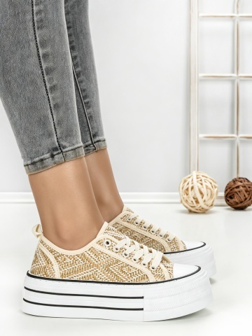 Tenisi dama bej din material textil Aysora - Img 3