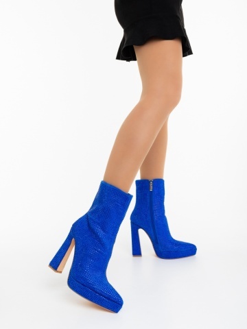 Botine dama cu toc albastre din material textil Raptivia - Img 6