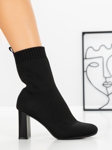 Botine dama cu toc gros negre din material textil Eraesha - Img 2