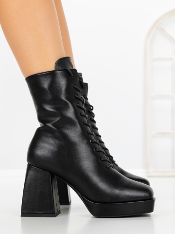 Botine dama cu toc gros si platforma negre din piele ecologica Citria - Img 3