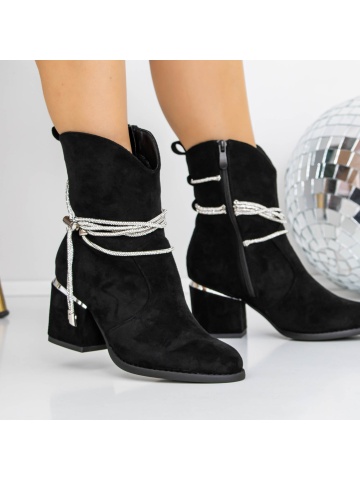 Botine dama cu toc negre din material textil Onyava