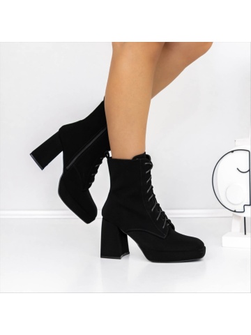 Botine dama cu toc negre din material textil Varai - Img 3