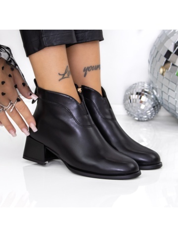 Botine dama cu toc negre din piele ecologica Navira