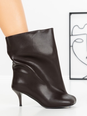 Botine dama cu toc subtire maro din piele ecologica Fradrae - Img 5