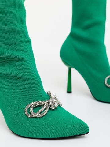 Botine dama cu toc verzi din material textil Zemira - Img 5