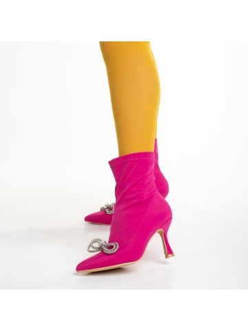 Botine dama fucsia din material textil cu toc Rajah
