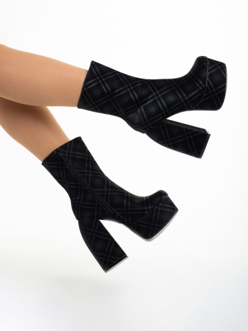 Botine dama negre din material textil cu toc Bluma - Img 4