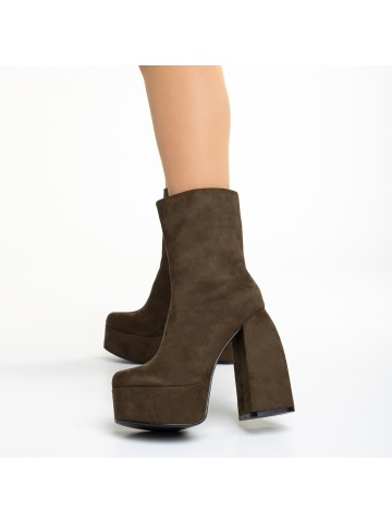 Botine dama verzi din material textil cu toc Edie