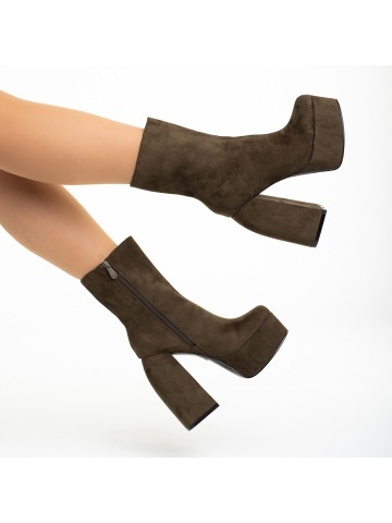 Botine dama verzi din material textil cu toc Edie - Img 5