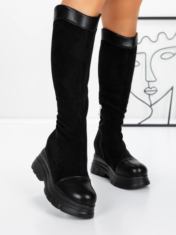 Cizme dama cu platforma negre din piele ecologica Alira