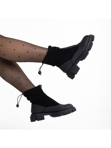 Cizme dama negre din piele ecologica si material textil Ramata - Img 5