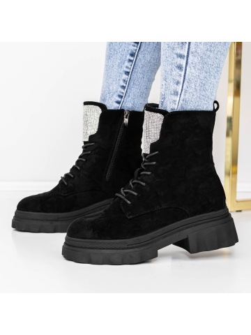 Ghete dama negre din material textil Adeka