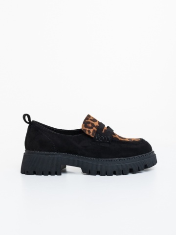 Mocasini dama negri cu leopard din material textil Kamora - Img 4