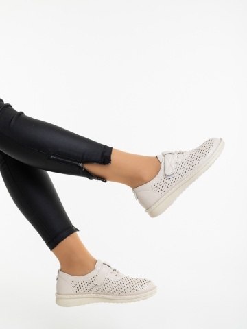 Pantofi casual dama bej din piele ecologica Laviara