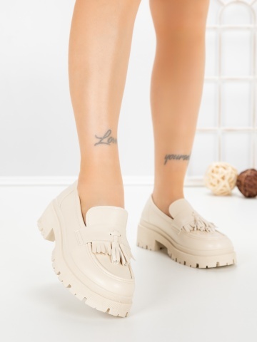 Pantofi casual dama bej din piele ecologica Zeloria