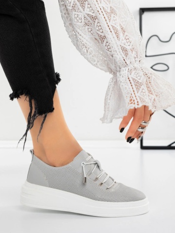 Pantofi casual dama gri din piele naturala Teska - Img 5