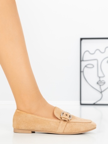 Pantofi casual dama maro deschis din material textil Drenren - Img 5