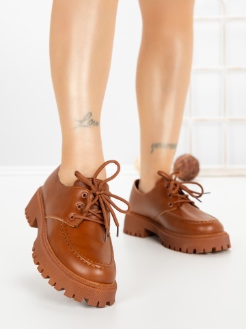 Pantofi casual dama maro deschis din piele ecologica Verasia