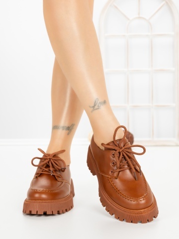Pantofi casual dama maro deschis din piele ecologica Verasia - Img 2