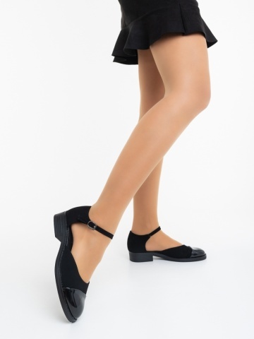 Pantofi casual dama negri din material textil si piele ecologica lacuita Mereima