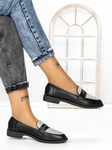 Pantofi casual dama negri din piele ecologica Calena - Img 4