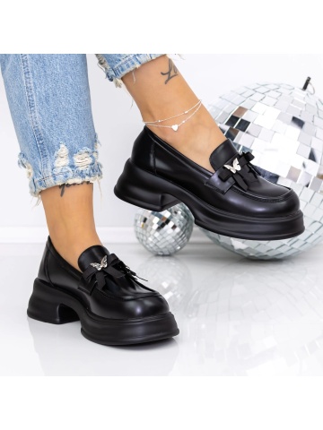 Pantofi casual dama negri din piele ecologica Eqanena - Img 2