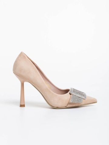 Pantofi dama bej cu toc din material textil Tiphanie - Img 5