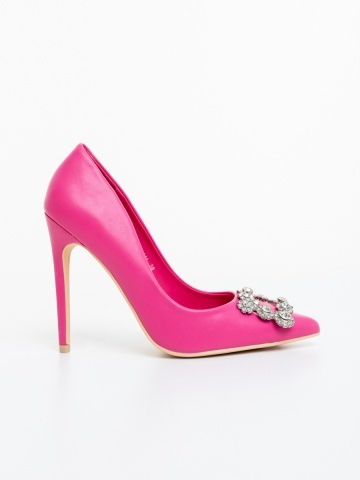 Pantofi dama cu toc fucsia din piele ecologica Danzia - Img 4
