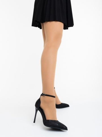 Pantofi dama cu toc negri din material textil Alura