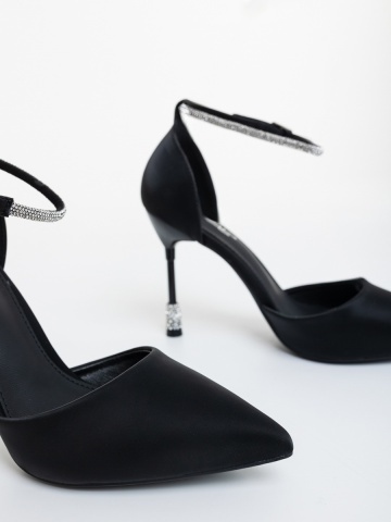 Pantofi dama cu toc negri din material textil Andera - Img 5