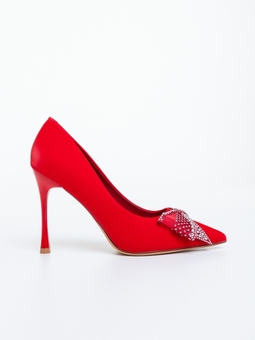 Pantofi dama cu toc rosii din material textil Hisoria - Img 4