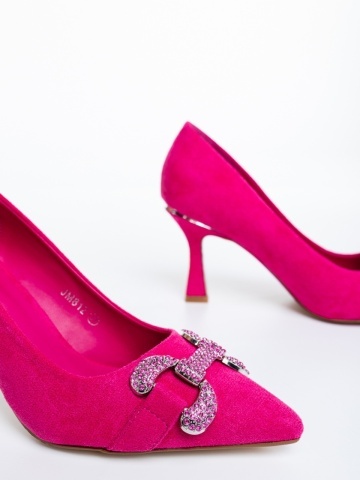 Pantofi dama cu toc roz din material textil Amandi - Img 5