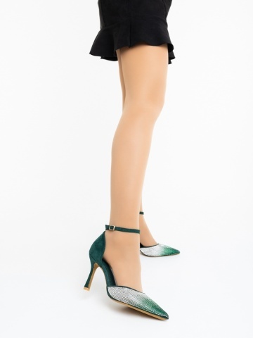 Pantofi dama cu toc verzi din material textil Sozara