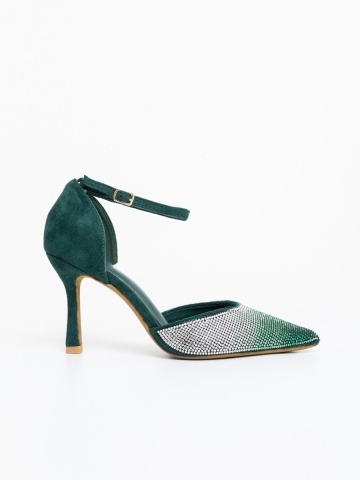 Pantofi dama cu toc verzi din material textil Sozara - Img 4