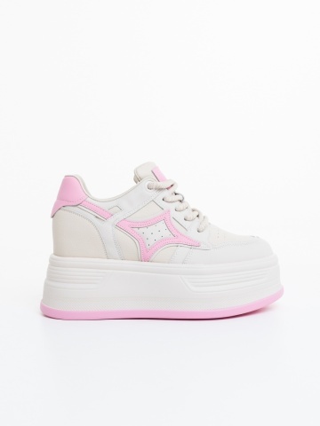 Pantofi sport dama bej cu roz din piele naturala Monalia - Img 4