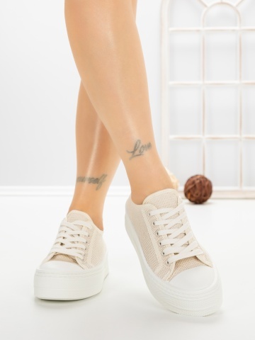 Pantofi sport dama bej din material textil si piele ecologica Quessia - Img 2