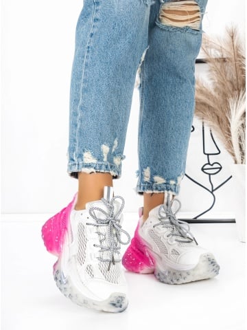 Pantofi sport dama cu platforma roz din material textil si piele ecologica Cutena