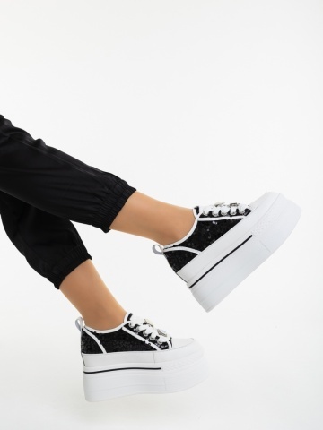Pantofi sport dama negri cu alb din piele naturala Mirania
